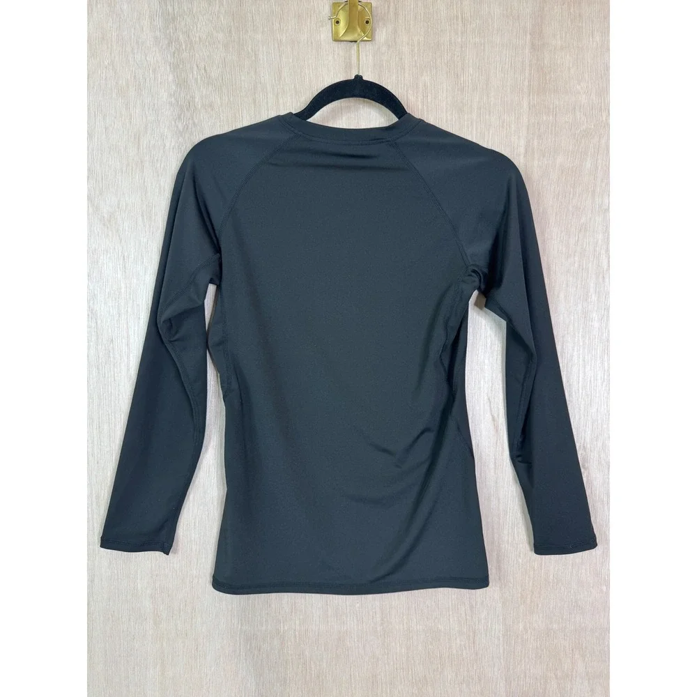 Youth Large Black Rash Guard Long Sleeve Fitted Athletic Swim Shirt Top L